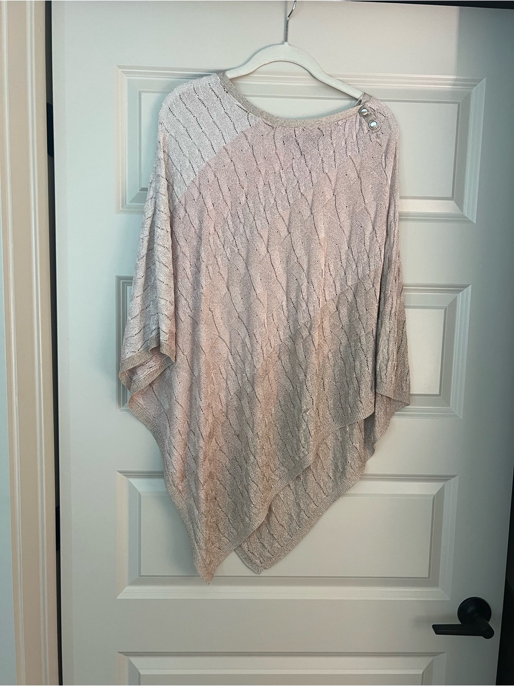 WHBM Light Pink Metallic Cable Knit Poncho Sweater with Button Detail